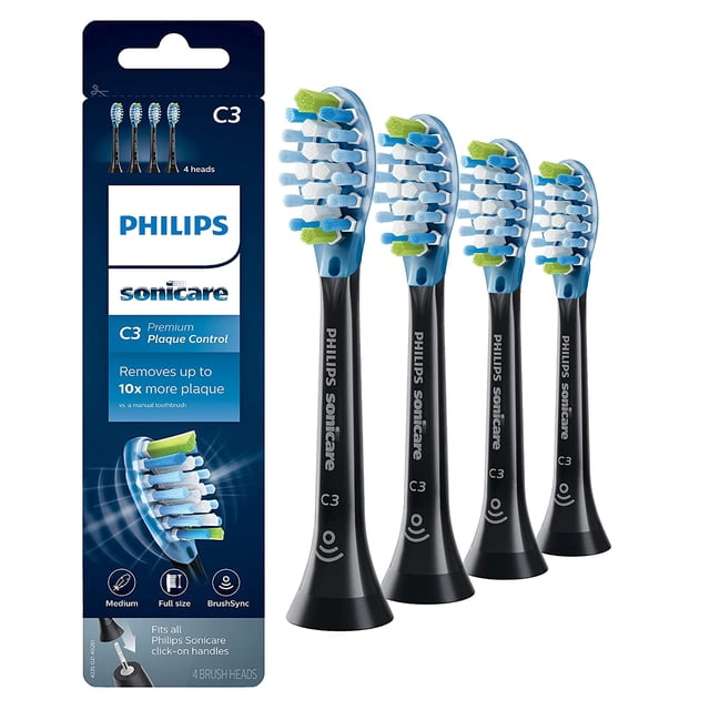 C3 Premium Plaque Control Replacement Brush Heads - Compatible with Philips Sonicare DiamondClean Electric Toothbrush,for Phillips ProtectiveClean,FlexCare,Healthwhite,HX9044/65,Black,4 Pack