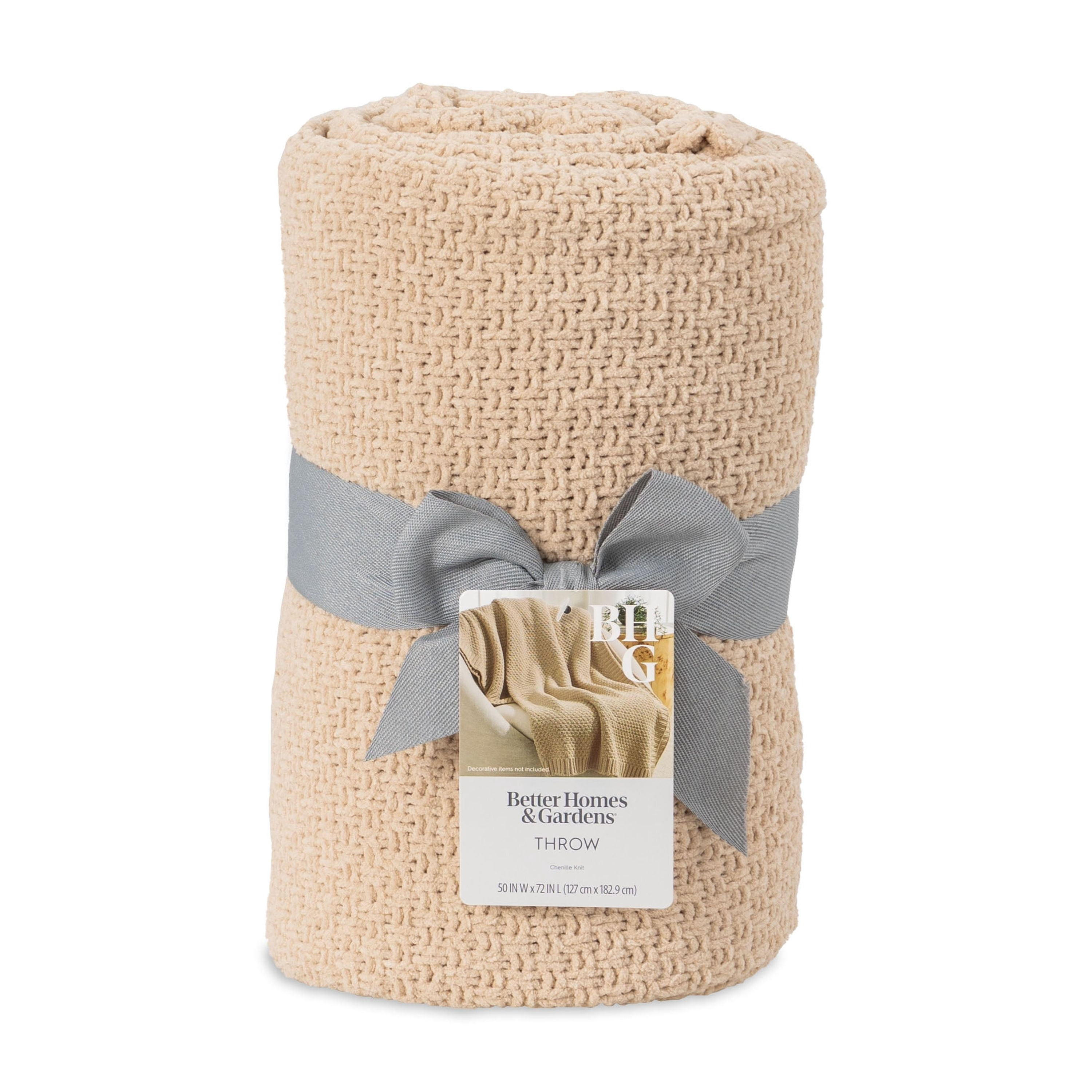 Better Homes & Gardens Chenille Knit Super Soft Oversized Throw Blanket, Almond Biscuit