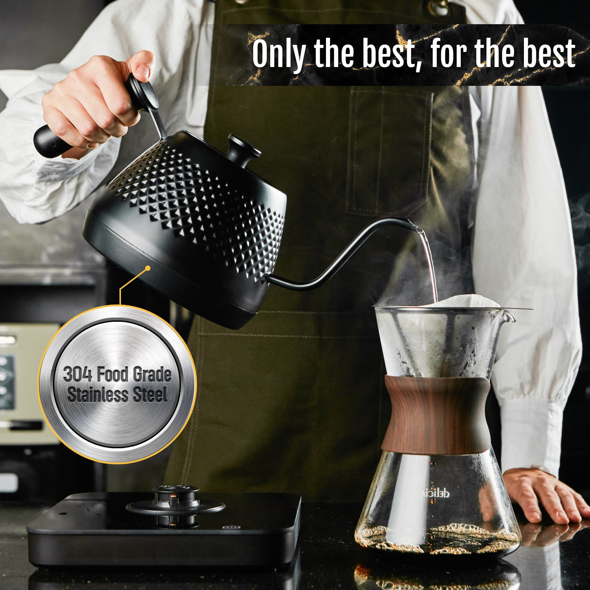 COQAZA Electric Gooseneck Kettle, Pour Over Coffee kettle and Tea Maker, 0.6L Electric Tea Kettle with Temperature Control Glass Touch Base