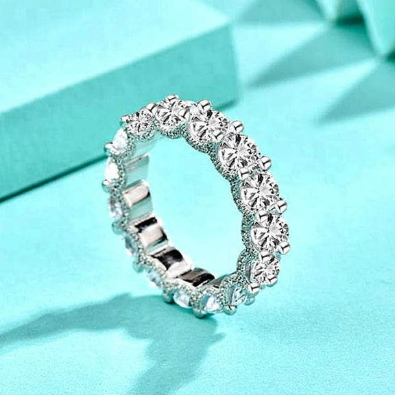 Whudwhu Simple 925 Sterling Silver Zircon Ring Set for Women Wedding Ring Emeral