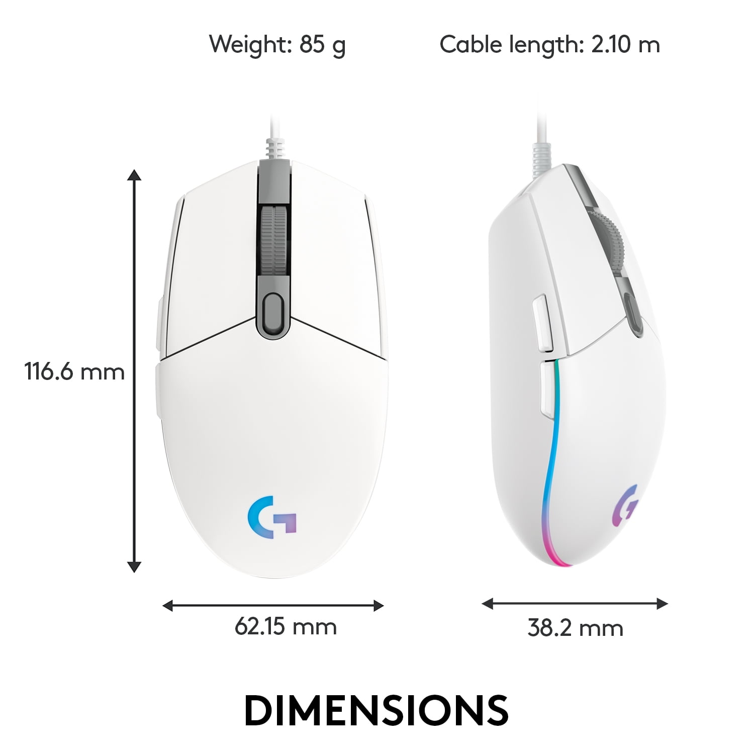 Logitech G203 Lightsync Wired Gaming Mouse - White 