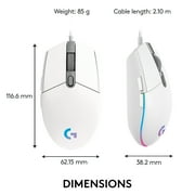 Logitech G203 LIGHTSYNC Wired Gaming Mouse, 8,000 DPI, Rainbow Optical Effect LIGHTSYNC RGB, 6 Programmable Buttons, White