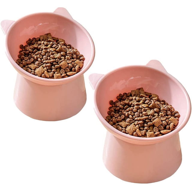 Cuenco para gatos, cuenco para perros, cuenco elevado para gatos, cuenco para gatos antivómitos, cuenco antideslizante para comida y agua, para perros pequeños, gatos con cara plana, rosa + rosa