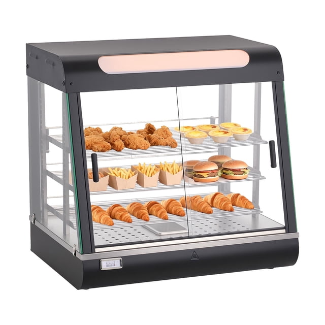 KFFKFF 3-Tier Commercial Food Warmer Display, 1200W Food Display Warmer with LED Light, Top Storage and Adjustable Shelves, 86℉~185℉ Steam Heating, 106Qt/100L