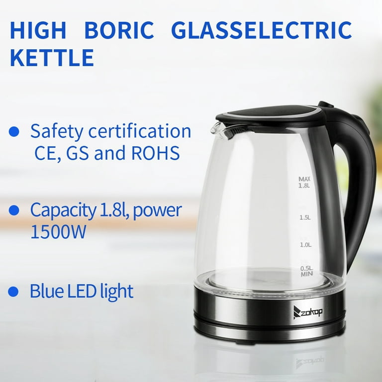 Electric Kettle Keep Warm, 1.8L Glass Tea Kettle, Hot Water Boiler with LED  Light, Auto Shut-Off & Boil Dry Protection, Stainless Steel