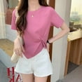thumbnail image 4 of YHAJDS Short Sleeve Shirts for Women V Neck Solid Color Casual Round Neck Top, 4 of 4