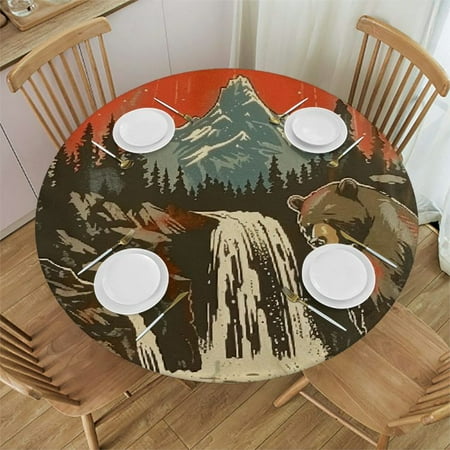 

Palnkart Bear Waterfall Minimalism Round Table Cover Stain Resistant Washable Indoor Outdoor Tablecloth Kitchen Dining Wedding Parties 100% Polyester Fiber 38-42