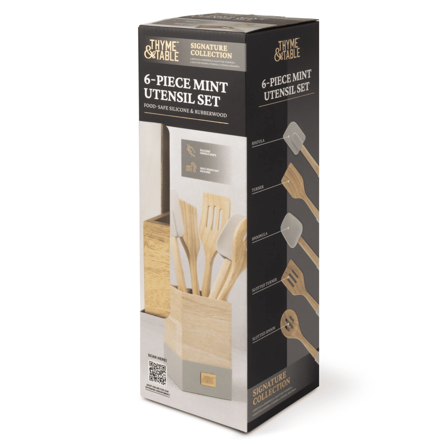 Thyme & Table 6-Piece Wood and Silicone Utensil Set. Mint Green