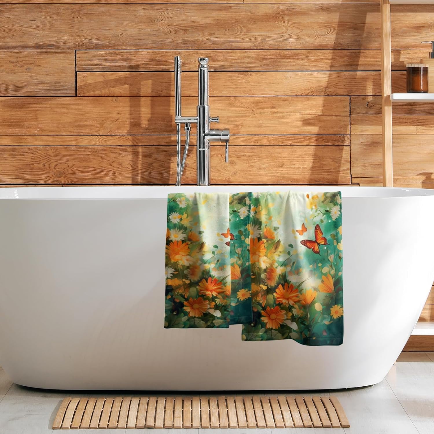 Butterfly Flower Hand Towel - Face Towels Set of 2 Floral Kitchen Tea Towels Butterflies Flowers Fingertip Towel for Bathroom Hotel Spa Decor Gift