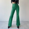 thumbnail image 2 of WTXUE Leather Pants for Women, Pantalones De Mujer Womens Faux Leather Flare Pants High Waisted Tie Front PU Leather Bell Bottom Pants Stretchy Wide Leg Leggings, Full-Length, Green, 2 of 9