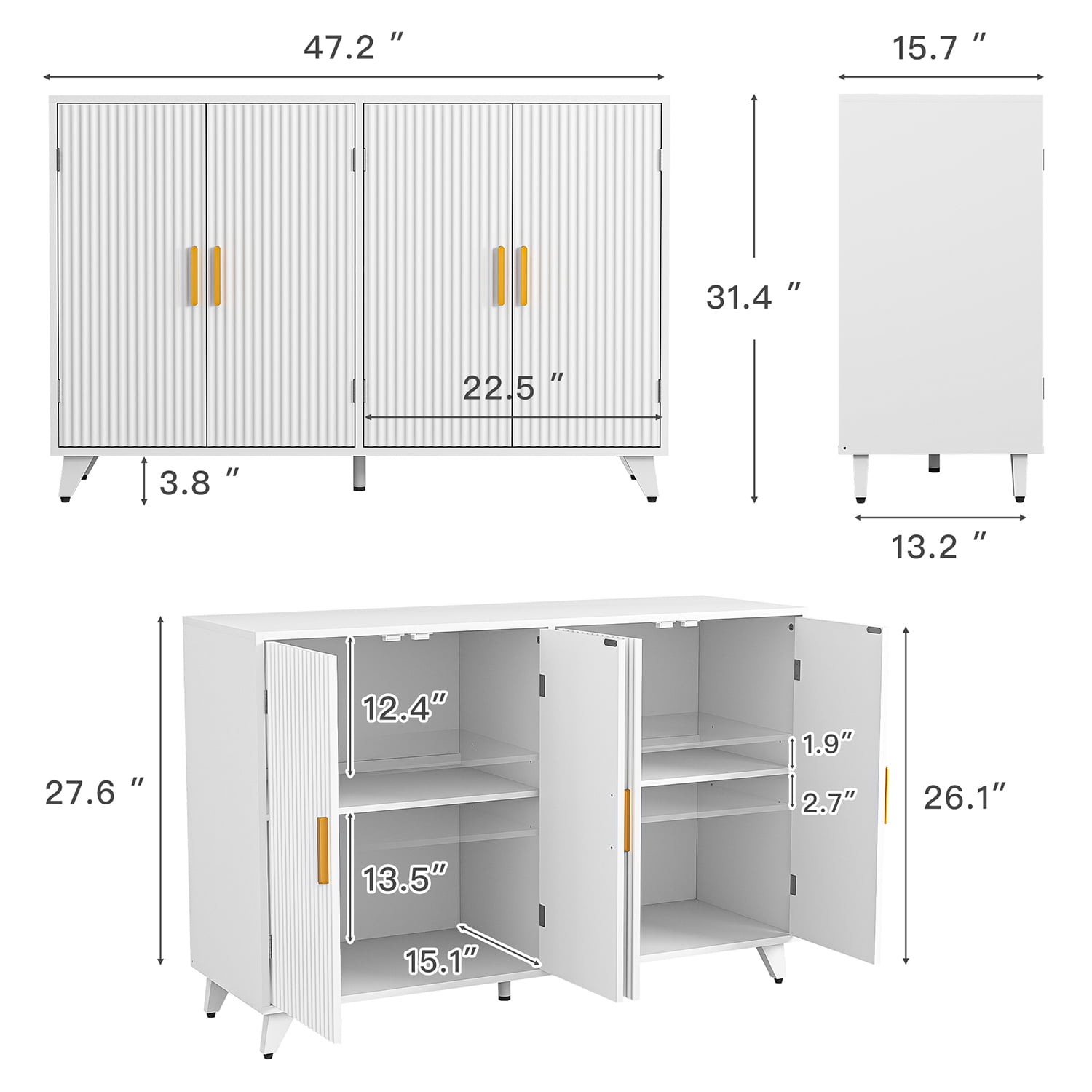 Yardi Yard 4-Door Storage Cabinet, Gold & White Water Ripple Design, Spacious Storage, Decorative Table Top Yardi Yard 4-Door Storage Cabinet, Gold & White Water Ripple Design, Spacious Storage, Decorative Table Top