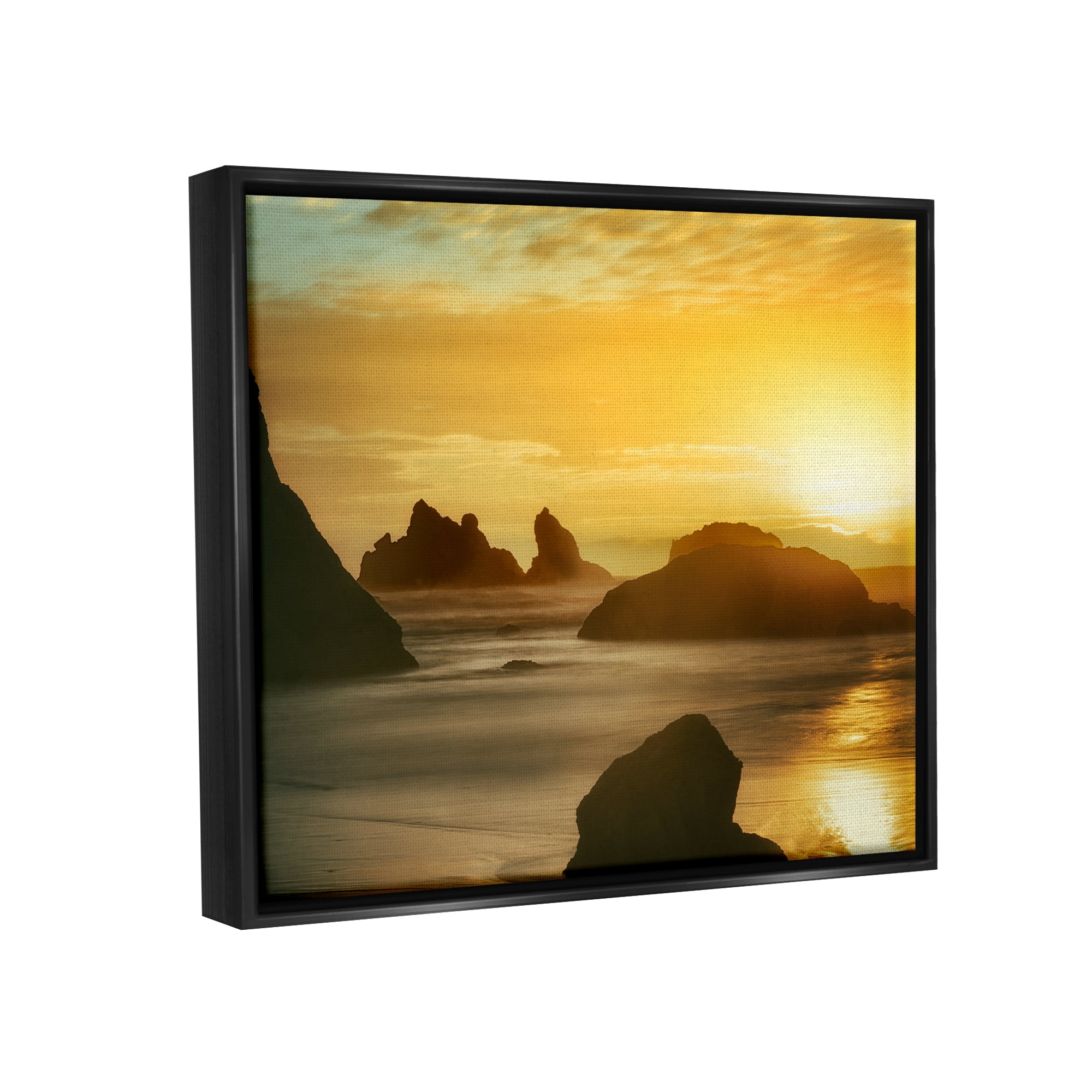 Stupell Industries Sea Stacks at Sunset Nature Photography Black Floater Framed Art Print Wall Art, 21 x 17
