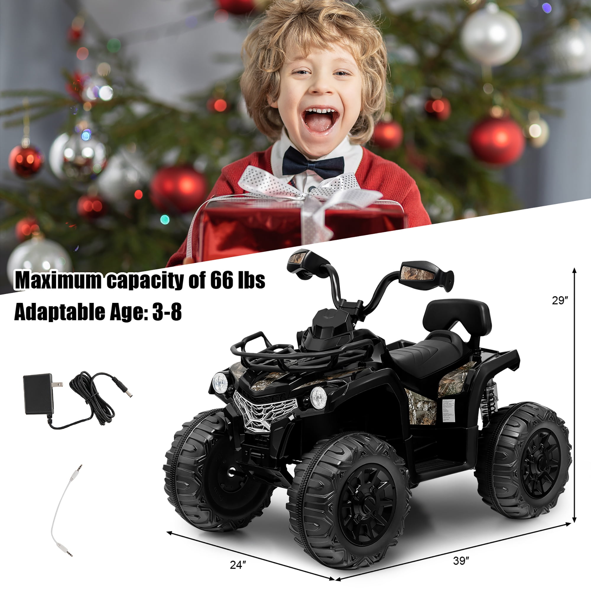 Costway 12V Kids Ride On ATV Electric 4-Wheeler Quad 2 Speeds with Mp3 & Headlights Black