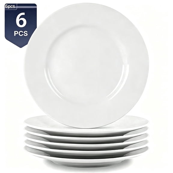 NONTA Salad Plate Set 6Pcs White, Microwave and Dishwasher Safe for Everyday Use, 8 inches