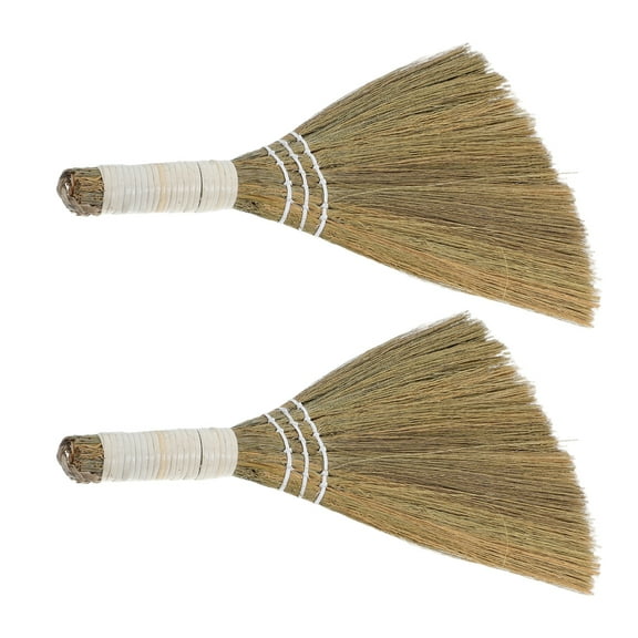 OFFIGAM Set of 2 Handwoven Straw Brooms Compact Dust Removal Brushes for Hardwood and Tile Floors