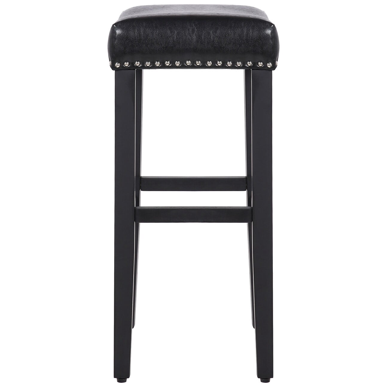 Westin Outdoor Yazan 29" Upholstered Counter Stool with Nail Head Trim (Set of 2), Black/Leather