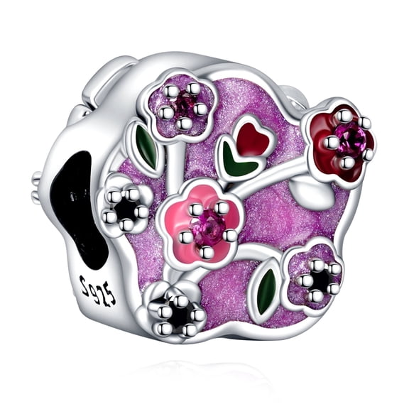 925 Sterling Silver Charm for Bracelets Purple Wintersweet Flower Charms Women Bracelet Charm