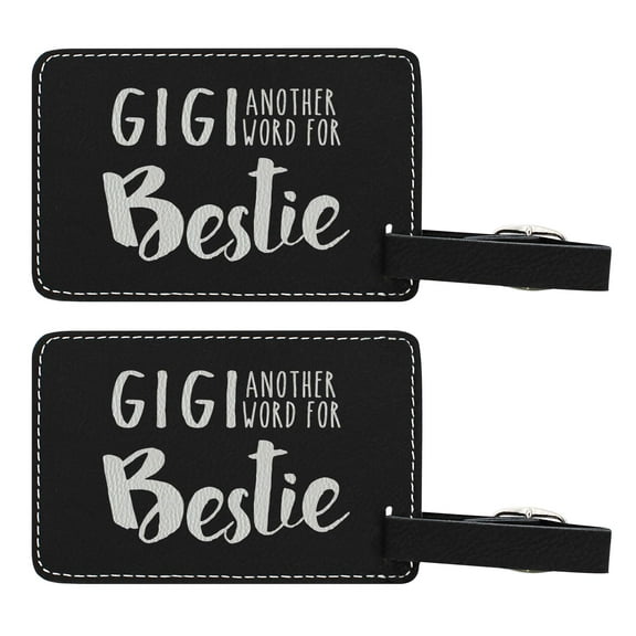 ThisWear Gifts for Gigi Another Word for Bestie 2-pack Laser Engraved Leatherette Luggage Tags Black