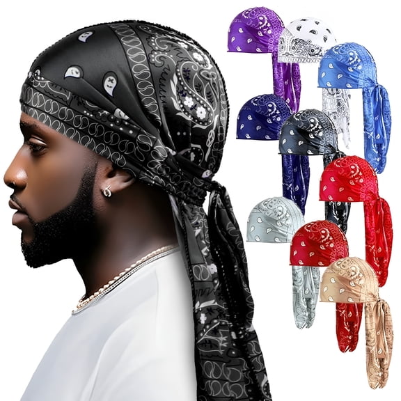 TELOLY Paisley Durag Silky Pack for Men 360 Waves Paisley Bandana Doo Rag Cap Durags for Men Silky