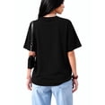 thumbnail image 2 of Women's Oversized Graphic T-Shirt, Casual Short Sleeve Crew Neck Tee, Relaxed Fit Baggy Cotton Top with Letter Print, 2 of 7