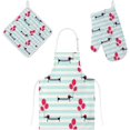thumbnail image 5 of Polyester Insulation Kitchen Oven Mitts Potholder Apron 3Pcs Set Dachshund Holding Balloons Non Slip Heat Resistant Gloves for Baking Cooking BBQ, 5 of 7