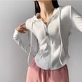 thumbnail image 2 of Cárdigan liso de otoño con capucha y cremallera para mujer, tops de estilo coreano de primavera, abrigo corto con capucha de manga larga ajustado, sudadera vintage Y2k para estudiantes, 2 of 5
