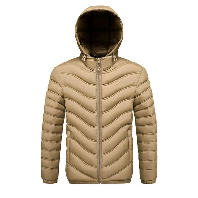 Lovzfmll Men's Solid Color Hooded Puffer, Detachable Hood, Thickened Color Block, Zip Front Pockets, Winter Coat for Men