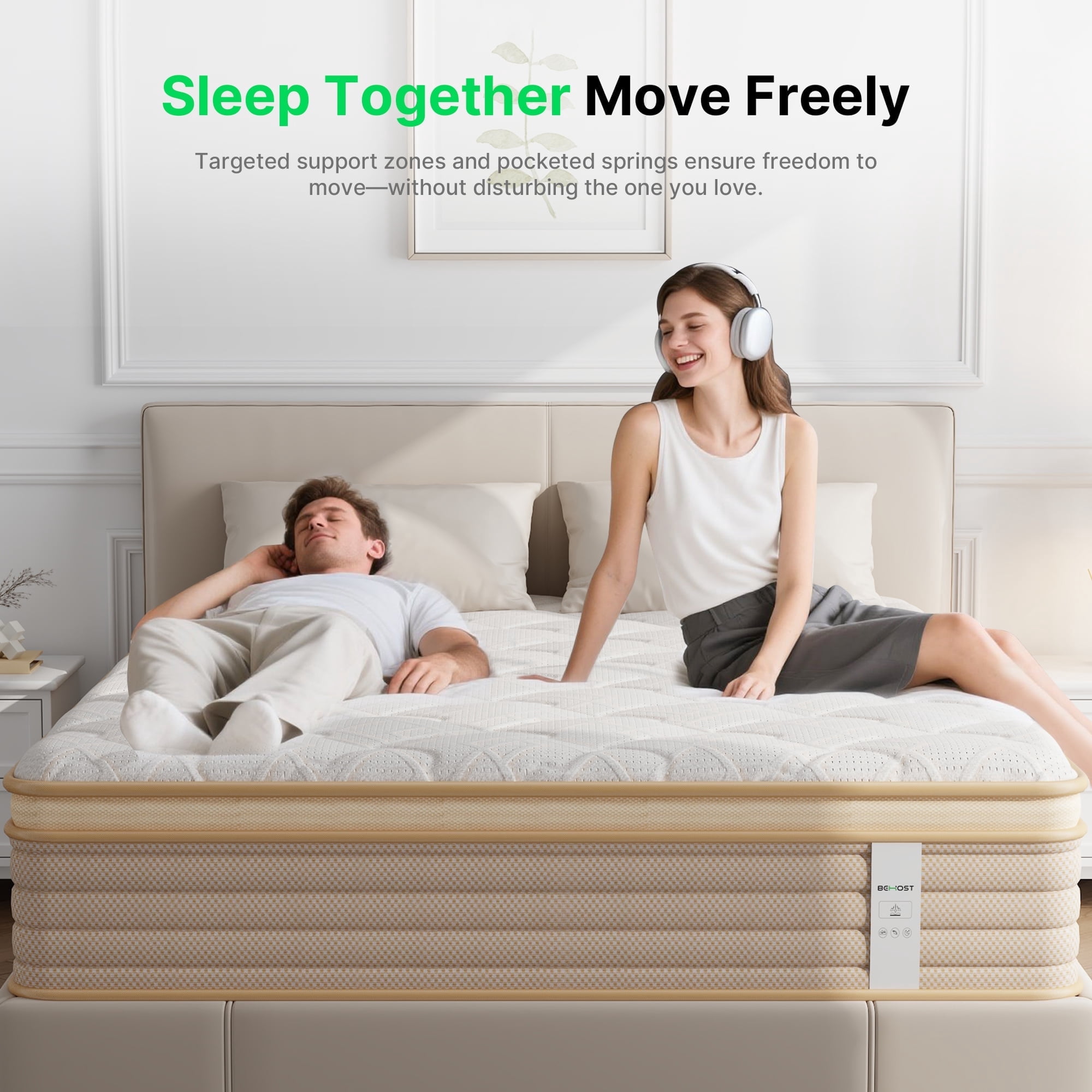 BEHOST 12 Inch Queen Mattress, Cooling Gel Memory Foam and Individual Pocket Springs Hybrid Mattress in a Box, Medium Firm Support for Pressure Relief, CertiPUR-US Certified, Breathable Cover