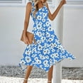 thumbnail image 3 of JTZGDY Women's Casual Summer Dress Retro Floral Printed Sleeveless Sundress Hankerchief Hem Midi Tank Dresses Loose Flowy Crewneck Beach Dress with Pockets Blue#02 L, 3 of 7
