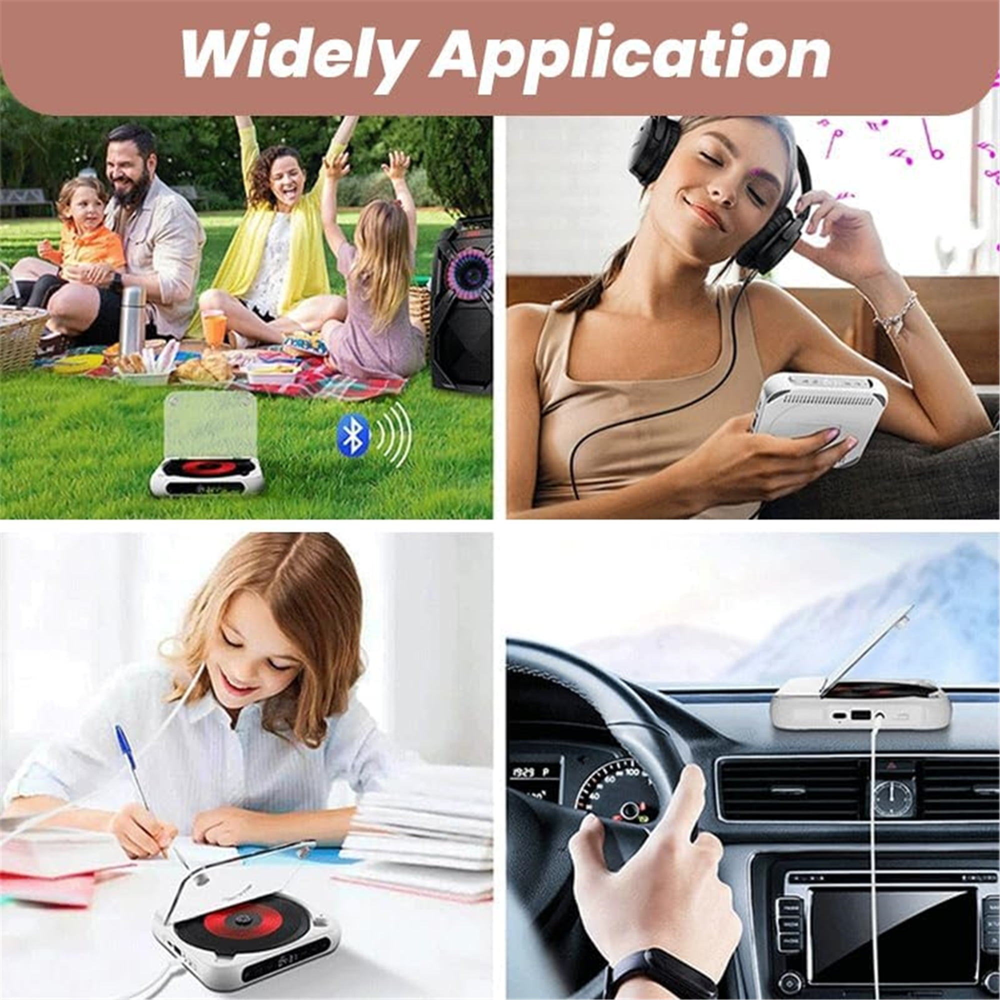SQDWYGG 2025 Upgraded Portable Bluetooth-Compatible CD Player|Bluetooth 5.3|Hi-Fi Sound|Rechargeable Battery|Supports CD/CD-R/CD-RW/MP3|Compact&Lightweight Music Player for Travel,Home,Car,Pink
