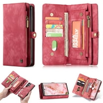 For Samsung Galaxy S22 Ultra Wallet Case,Multi-Functional Retro Leather Purse Flip Cover Zipper Wallet Case with Removable Card Slots Pocket & Detachable Wrist Strap Magnetic Phone Case, Red