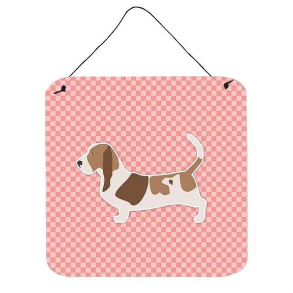 Caroline's Treasures BB3602DS66 Basset Hound Checkerboard Pink Wall or Door Hanging Prints, 6x6, multicolor