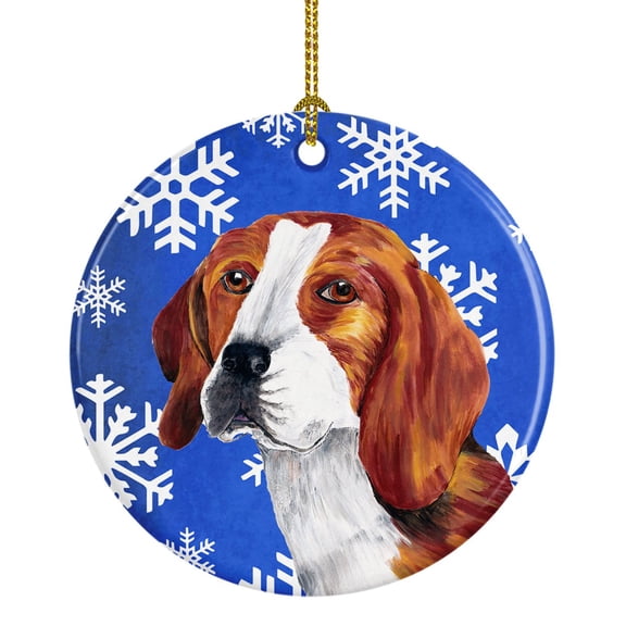 Carolines Treasures SC9369-CO1 Beagle Winter Snowflakes Holiday Ceramic Ornament, Multicolor