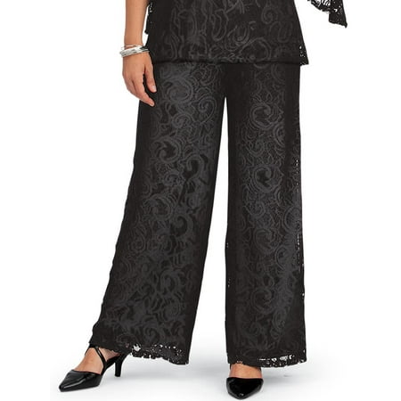 Ivory Trouser Pant Women's Elegant Wide Leg Lined Lace Pants with Elastic Waistband, X-Large, Black - Made in the USA ()