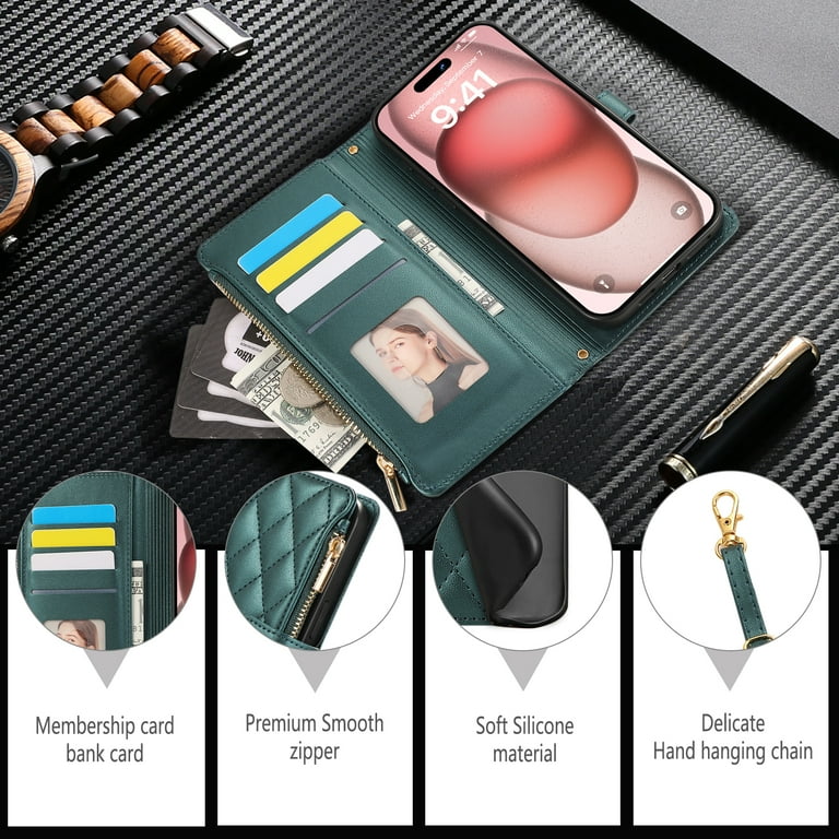 iPhone 16 Plus Wallet Case, with Crossbody Shoulder Strap