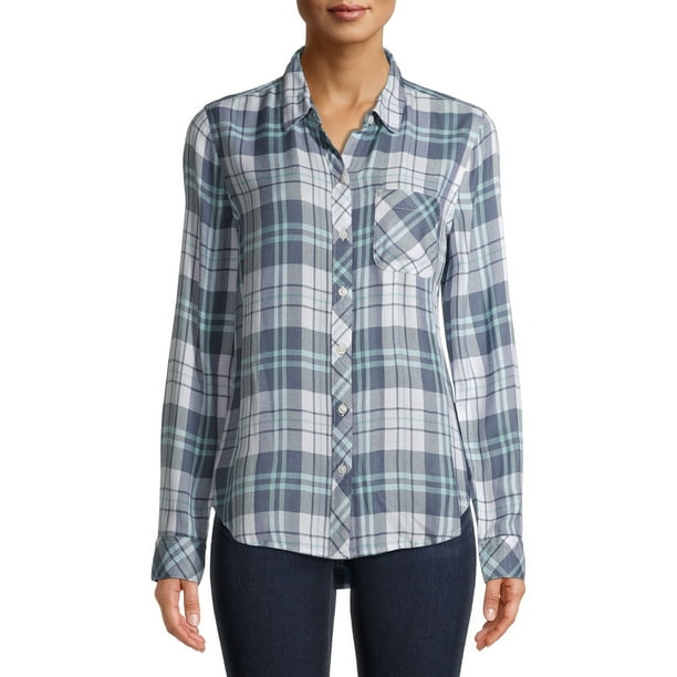 Time and Tru - Time and Tru Women's Long Sleeve Button Front Shirt - Walmart.com - Walmart.com