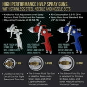 TCP Global Brand HVLP Spray Gun Set - 3 Sprayguns with Cups, Air Regulator & Maintenance Kit for all Auto Paint