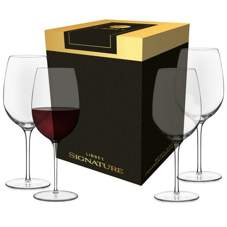 Libbey Signature Kentfield Wine Glasses, 20-Ounce, Set of 4, Made in USA, Dishwasher Safe, Classic Stemmed Glassware, Gift Box