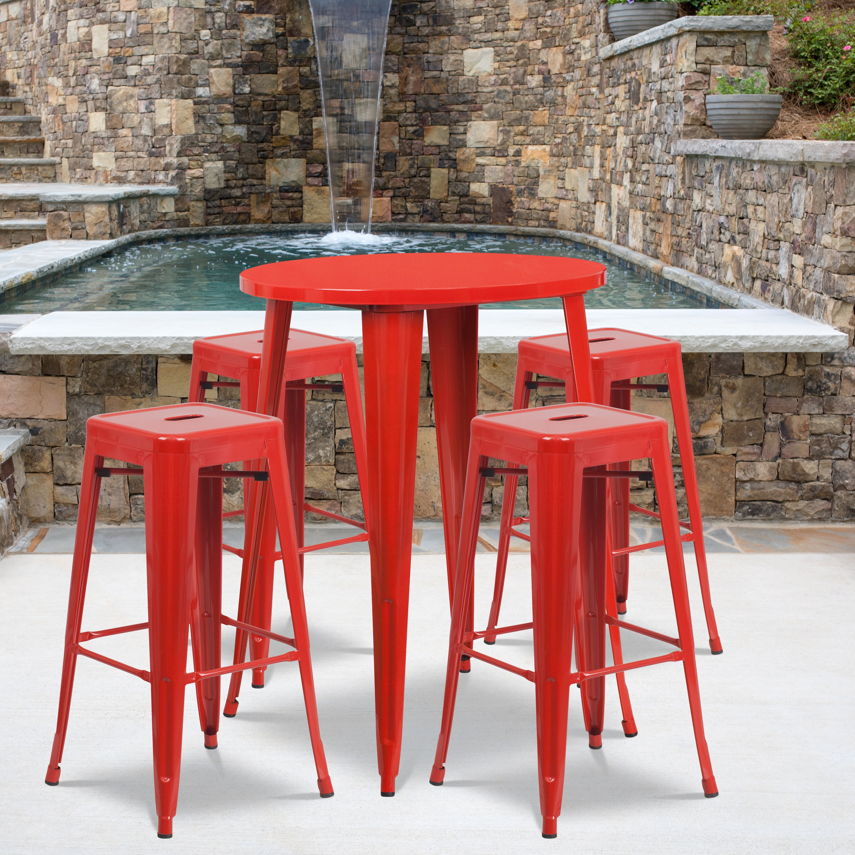 BizChair Commercial Grade 30" Round Red Metal IndoorOutdoor Bar Table