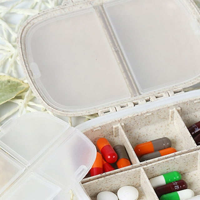 Wheat Straw Portable Plastic Pill Storage Box 8 Grid Wheat straw medicine containers Mini Vitamins Organizer Medicine Containers