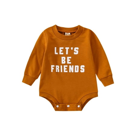 

Binpure Baby Long Sleeve Romper Letter Print O-Neck Snap Crotch Jumpsuit