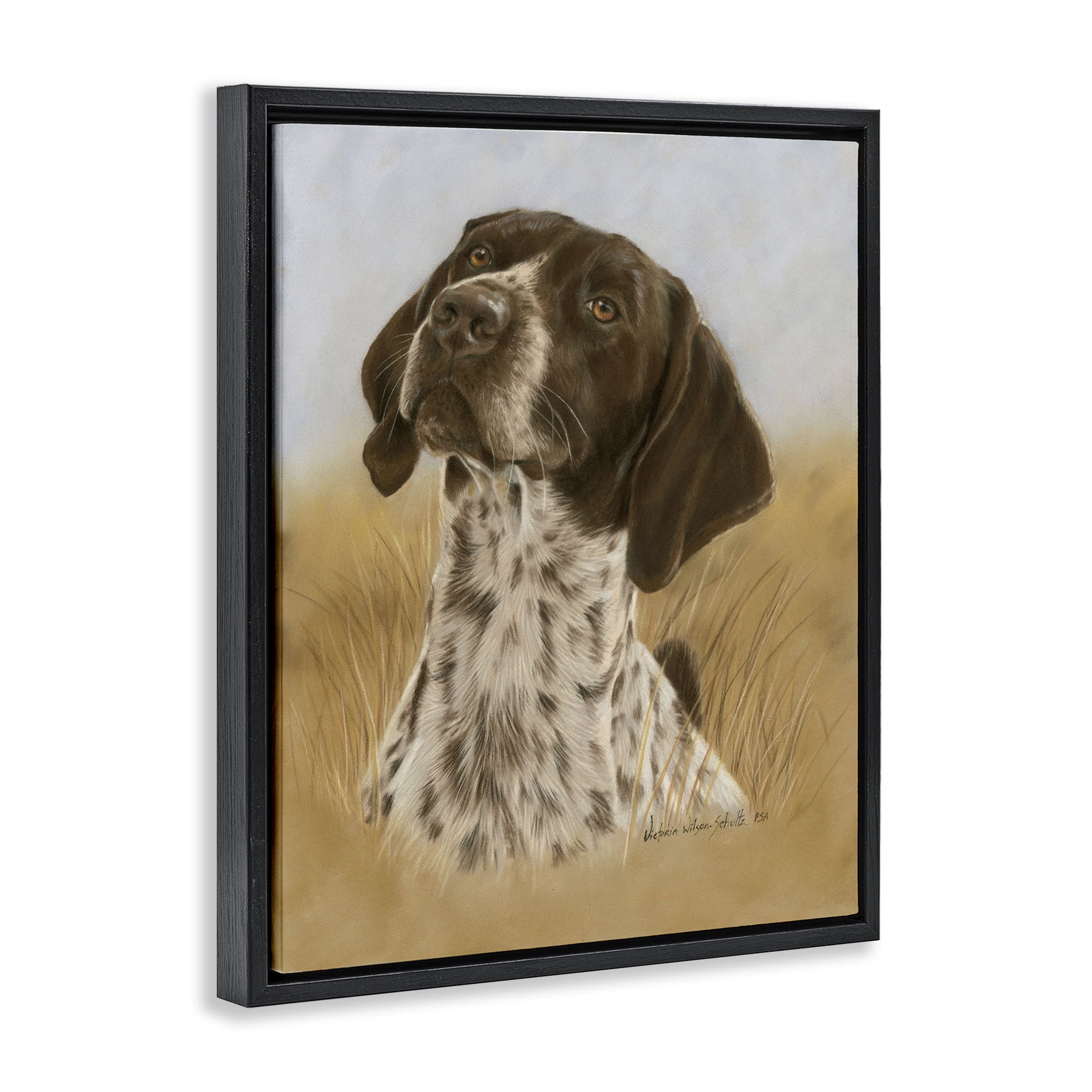 Stupell Industries Pointer Hunting Dog Animals & Insects Painting Black Floater Framed Canvas Art Print Wall Art, 17 x 21