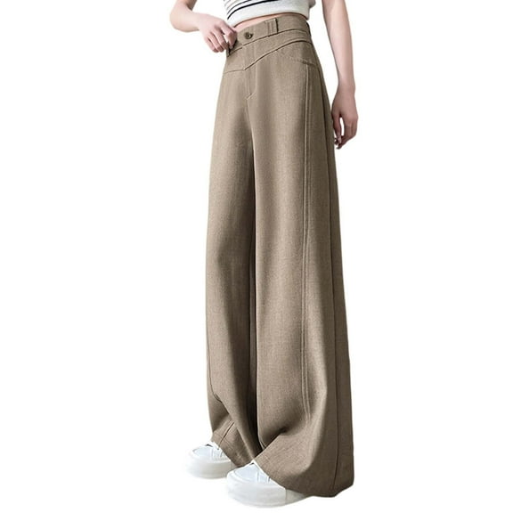 Fiaer,Women's Wide Leg Business Dressy Pants,Plus Size Casual Straight Trousers for Women,Ladies High Waist Loose Fit Trendy Joggers with Pockets Khaki XL