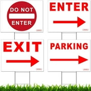 Traffic Sign Kit with Stands - DO NOT ENTER, PARKING, ENTER and EXIT Arrow Yard Signs Bundle for Traffic Control - (4) 24" x 18" - Made in USA