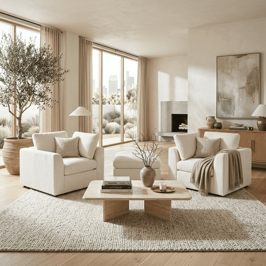 Howcool 3-Piece Modular Accent Chair with Movable Ottoman,Chenille Upholstered Lounge Chairs for Modern Living Room,Beige
