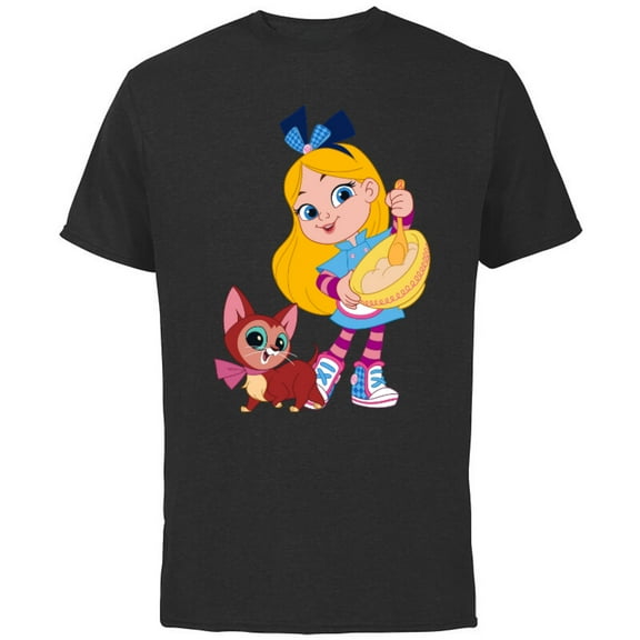 Disney Alice’s Wonderland Bakery Alice and Dinah - Short Sleeve Cotton T-Shirt for Adults - Customized-Black