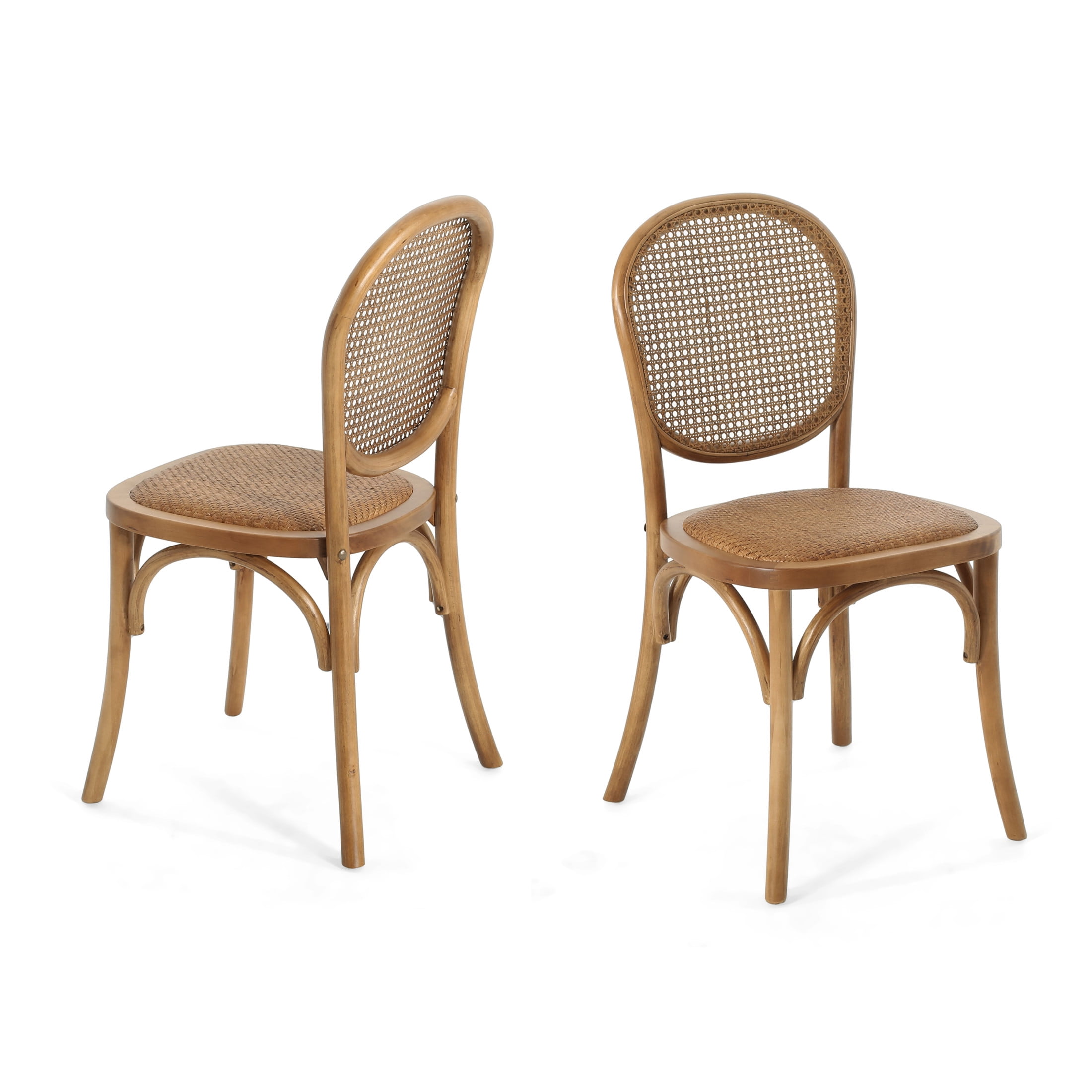 Jints Wood Dining Chair with Cane Rattan Wood Webbing, Natural, Set of 2