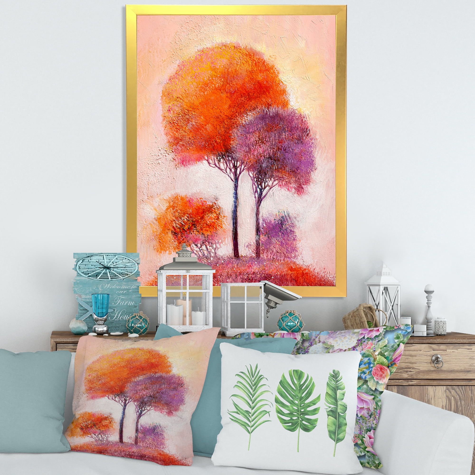 Designart 'Colourful Trees Abtract Impression I' Traditional Framed Art Print