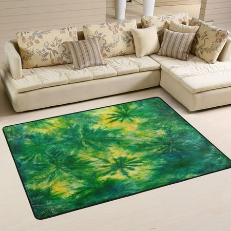 Area Rugs 36 x24 Indoor Non-Slip Wear Resistant Floor Mats Soft Large Carpets for Living Room Bedroom Home Decor Washable Rug Treelike Green Yellow Tie-dye