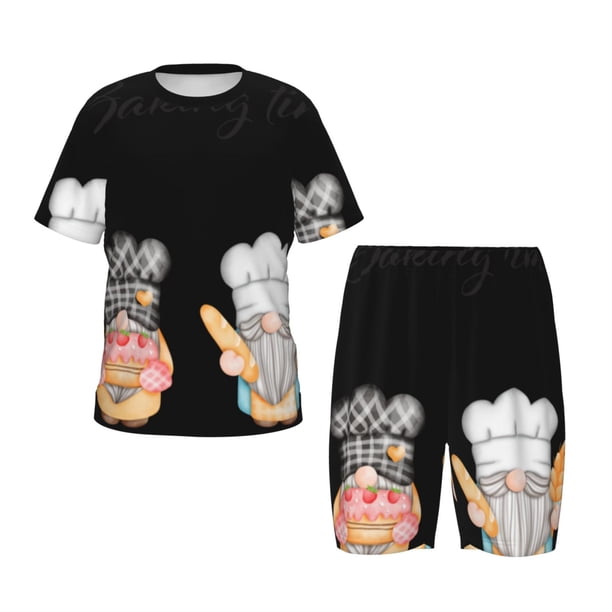 Balery Little Chef Gnome Conjunto de Pijama Infantil de Manga Corta con Estampado – Ropa de Dormir de Algodón Suave-Small